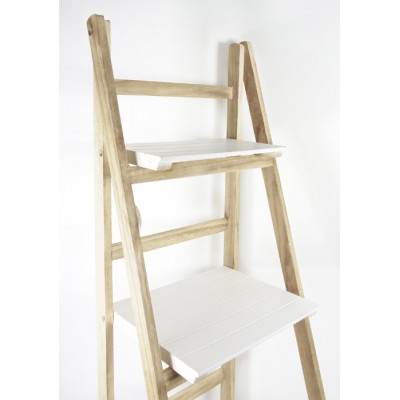 Estantería escalera plegable madera natural y blanca