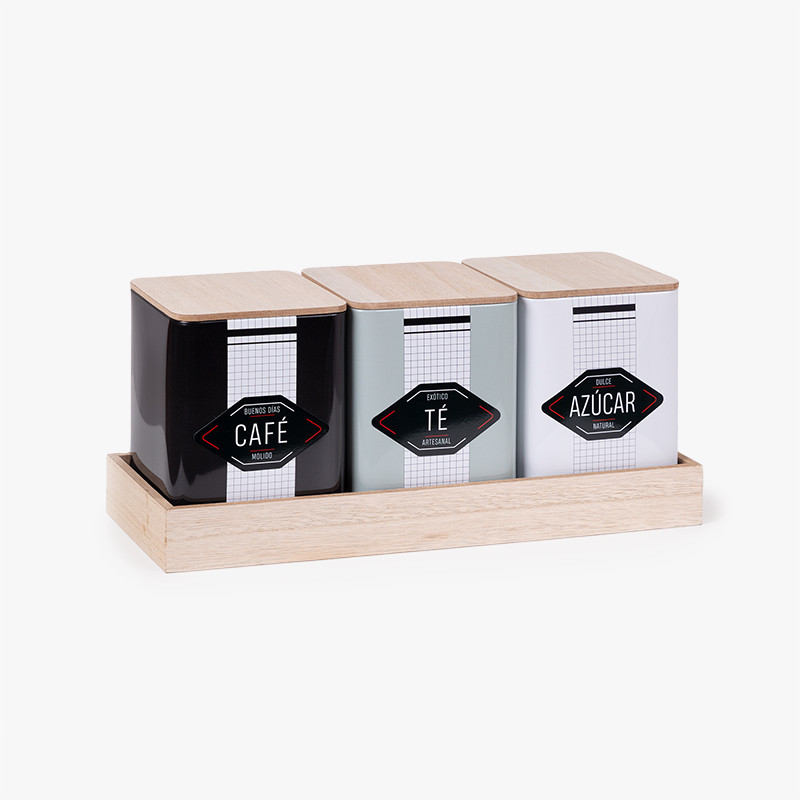 Set 3 cajas de Té metal y madera