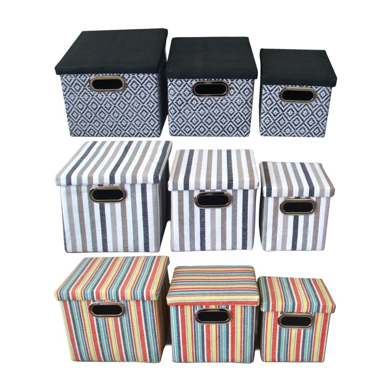 Set de 3 cajas con tapa forradas Tela -Multicolor |Tiendas MGI